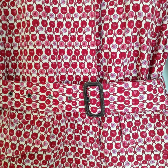 Gap Tulip Print Button Front Coat With Self Belt Red Pink Size S - Picture 7 of 16